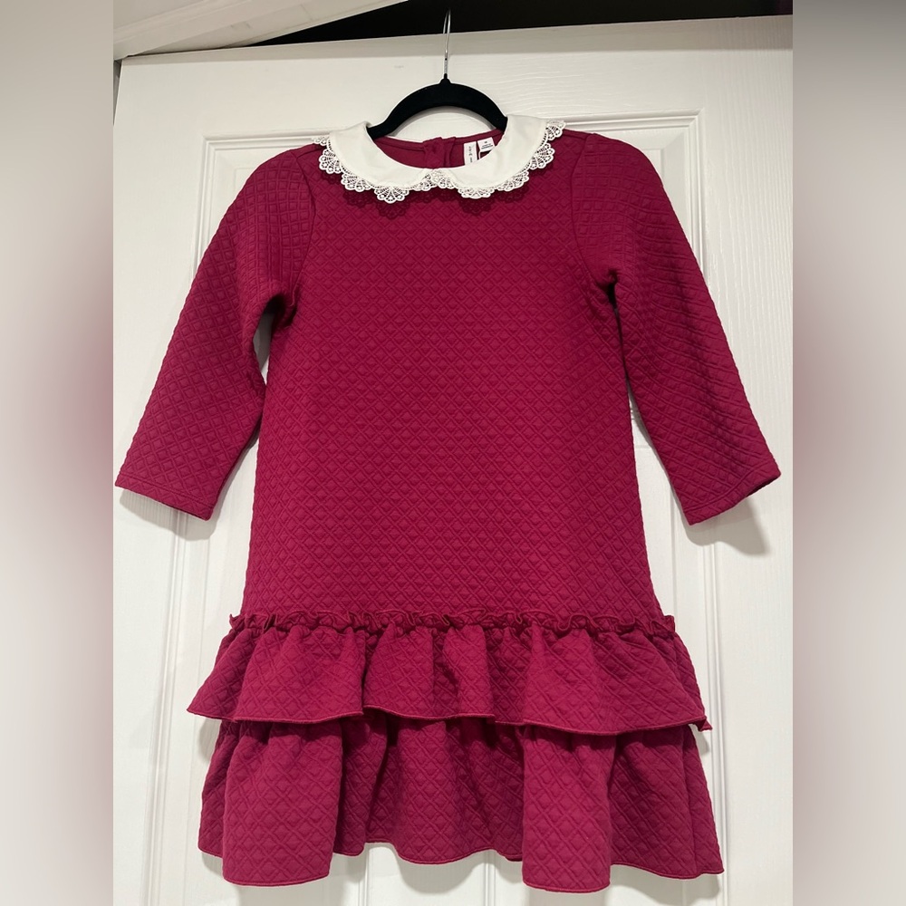Janie and Jack Burgundy Dress with White lace Collar